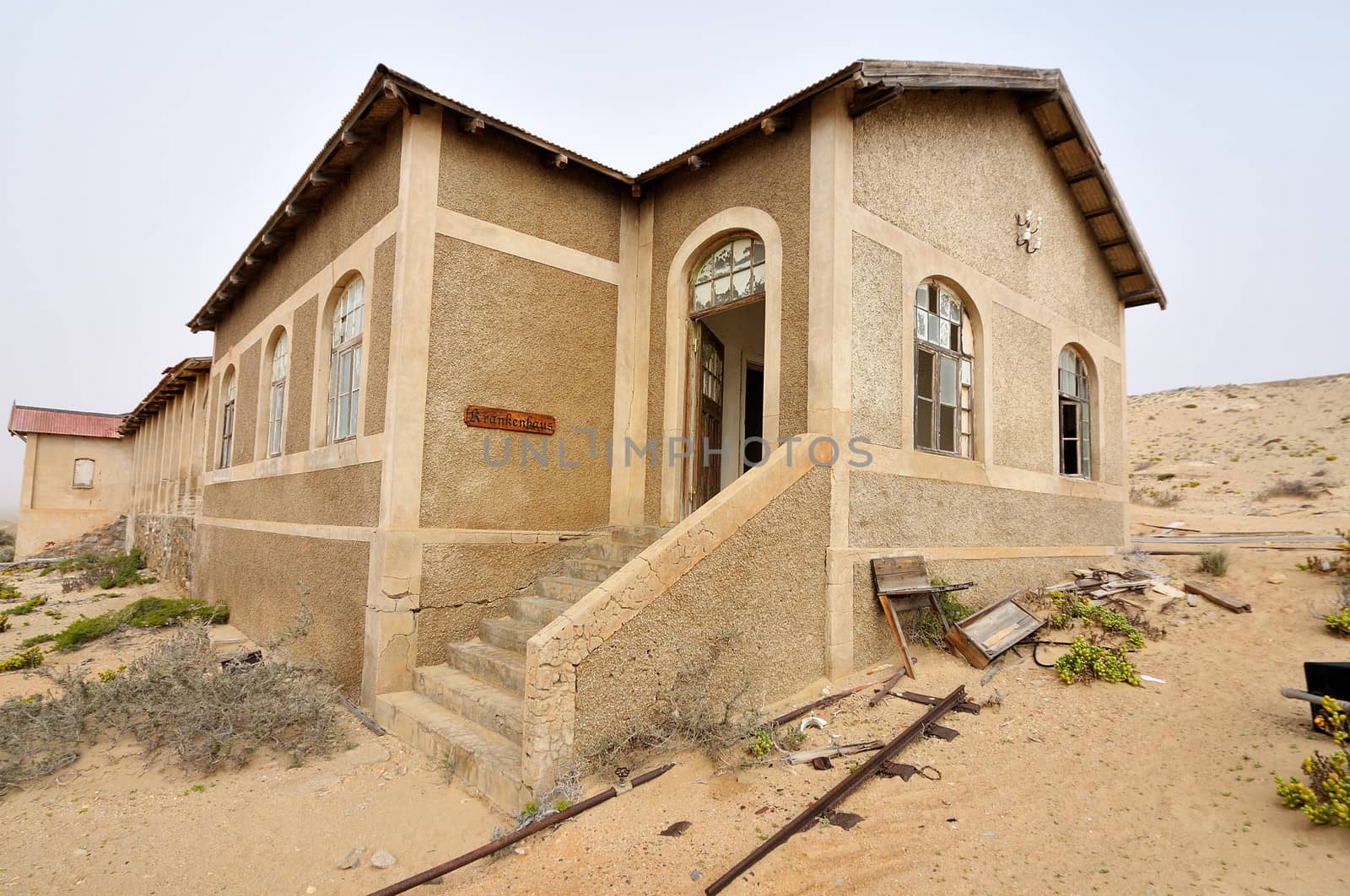 Ruin of the hospital at Kolmanskop near Luderitz in Namibia