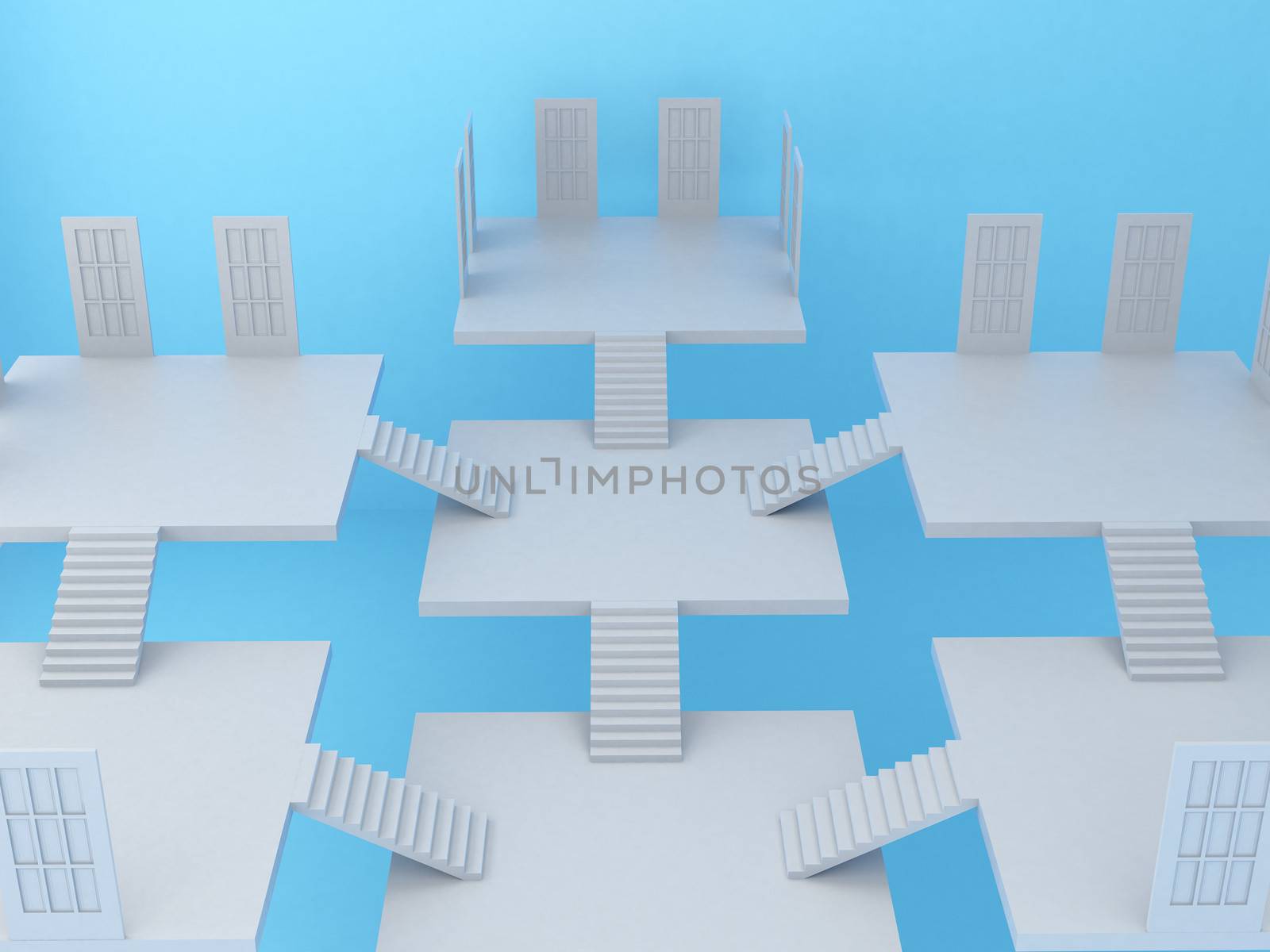 High resolution image. 3d rendered illustration. White ladder and door.