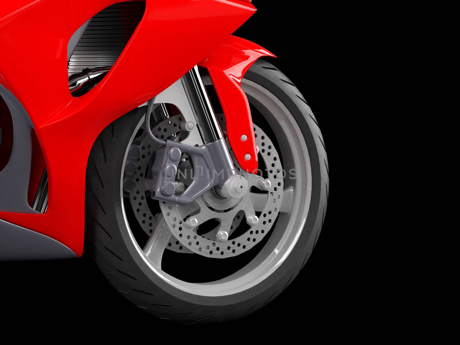 High resolution image. 3d rendered illustration. Motor bike detail.