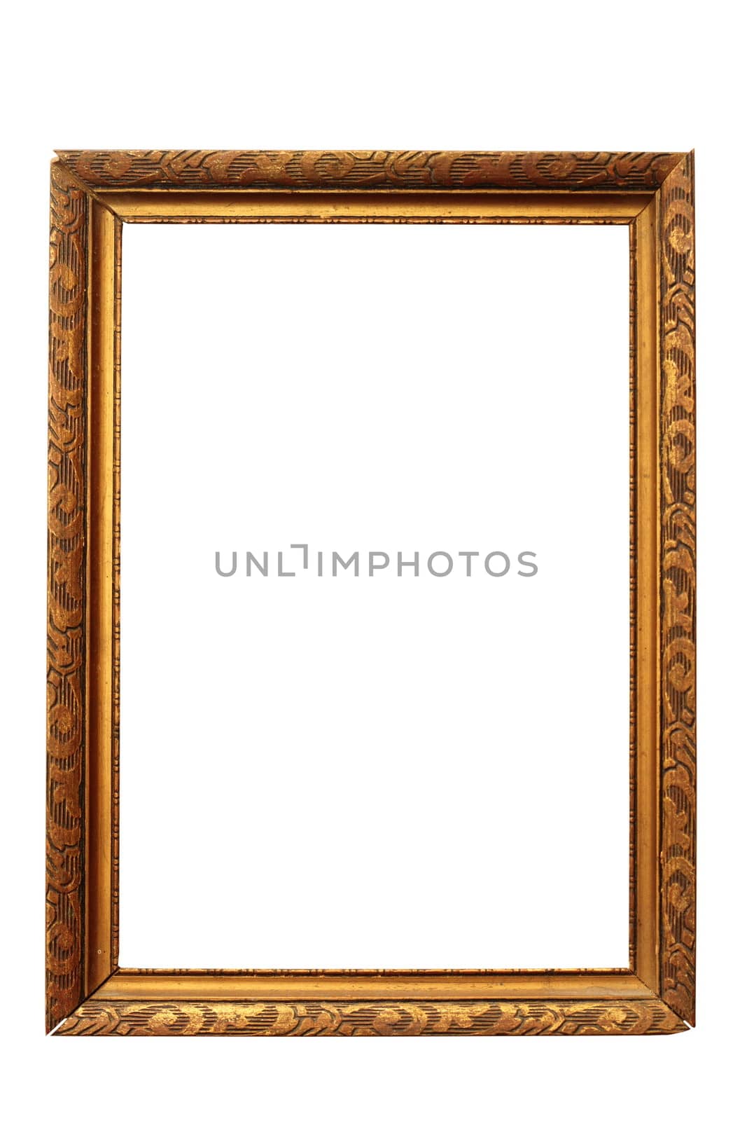 ancient carved wood frame isolated on white background