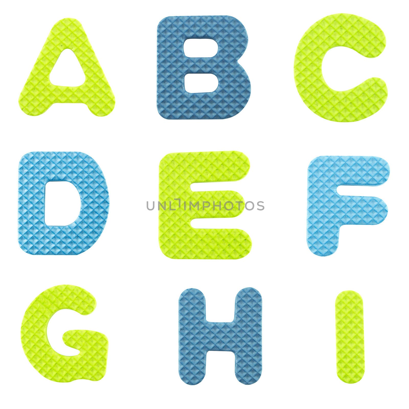 letters from A to I, Alphabet isolated on white background , with clipping path.