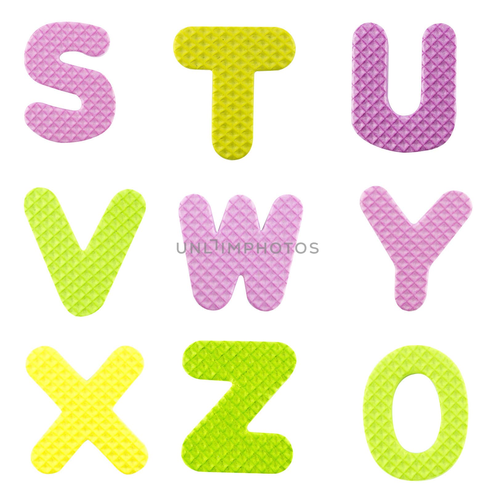 Letters from S to Z, Alphabet isolated on white background , with clipping path.