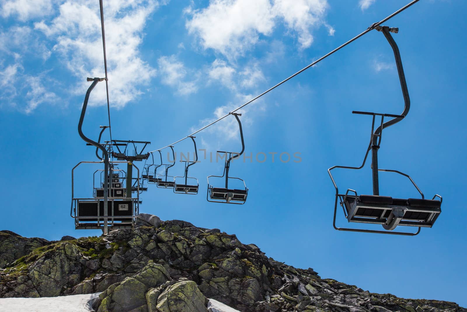 Modern chair lift in the high mountains