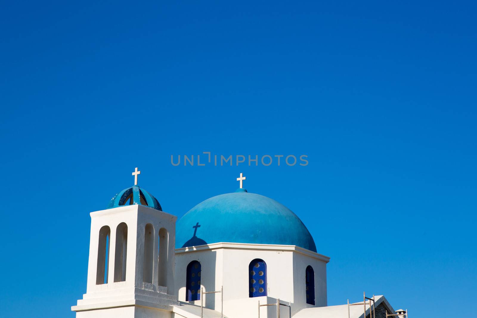 Rooftop of a gorgeous blue and white orthodox  church by watchtheworld