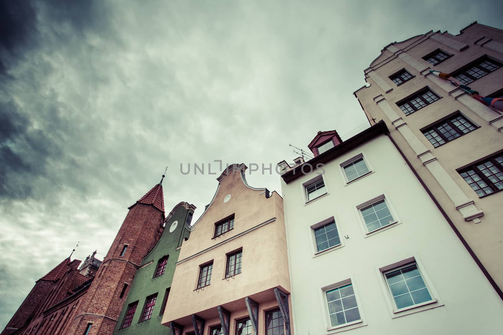 Poland, Gdansk, detail of the houses of the old town.