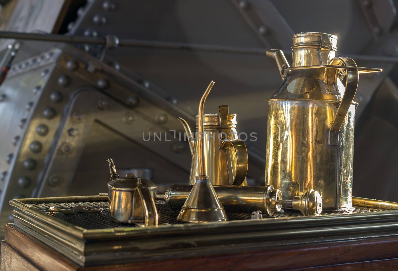 old industrial copper tools for maintanance used in the steamgemaal in Lemmer in Holland, the oldest working steamgemaal in the world