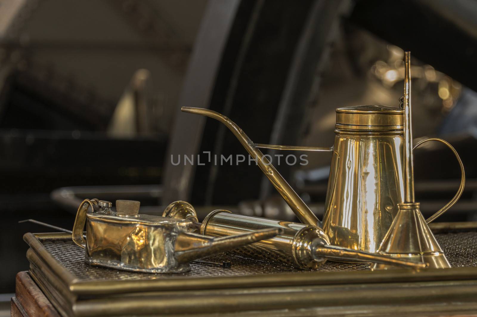 old industrial copper tools for maintanance used in the steamgemaal in Lemmer in Holland, the oldest working steamgemaal in the world