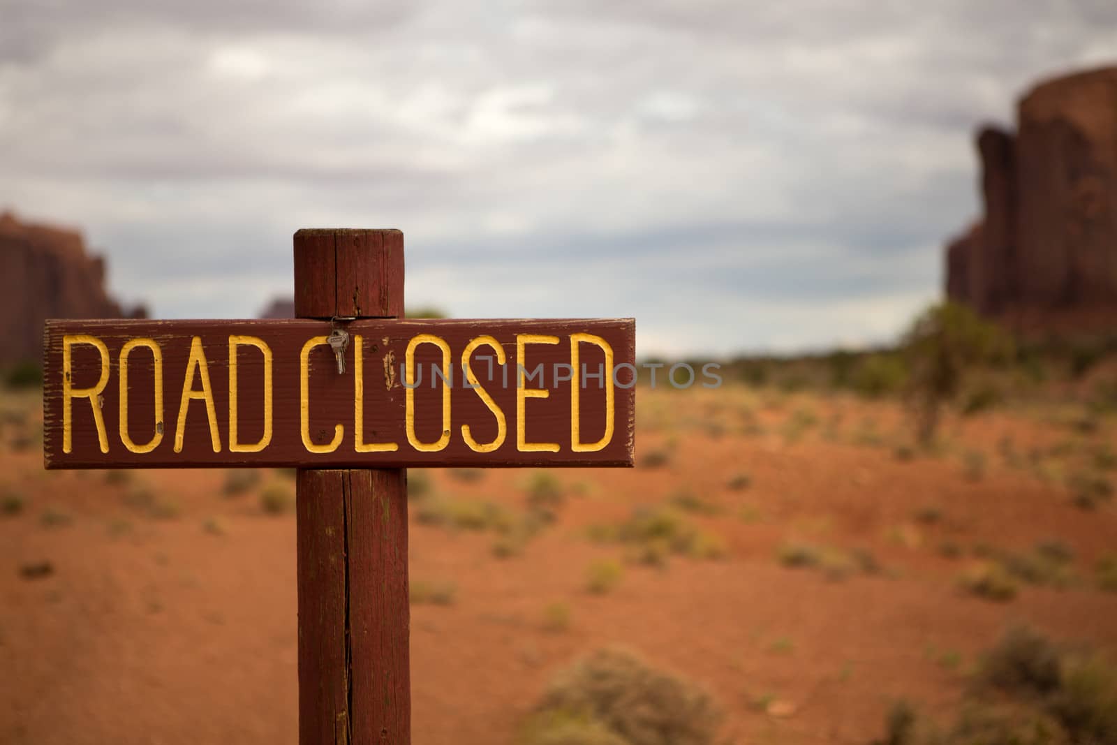 Road Closed Sign in Monument Valley, Utah with no road in sight