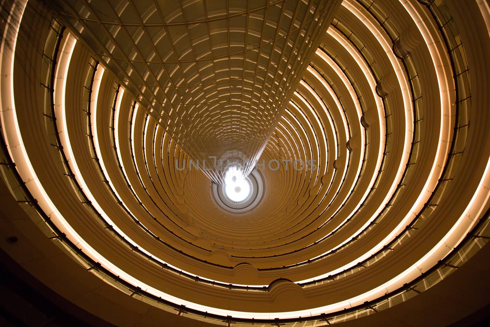 SHANGHAI, CHINA, APRIL 1: Interior view of the Jin Mao Tower. The Tower is an 88-story landmark skyscraper in the Lujiazui area of the Pudong district of Shanghai, People's Republic of China. It contains offices and the Shanghai Grand Hyatt hotel. April 2013