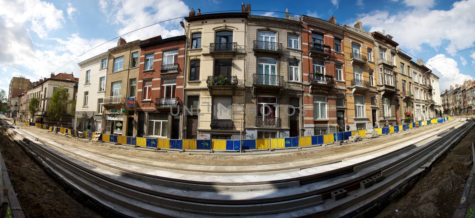 Rue de la Brasserie, during the restoration works of the tramway line in Ixelles, Brussels