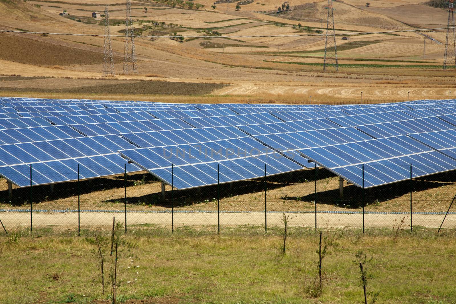 Solar panels in Sicily. On the road to Agrigento