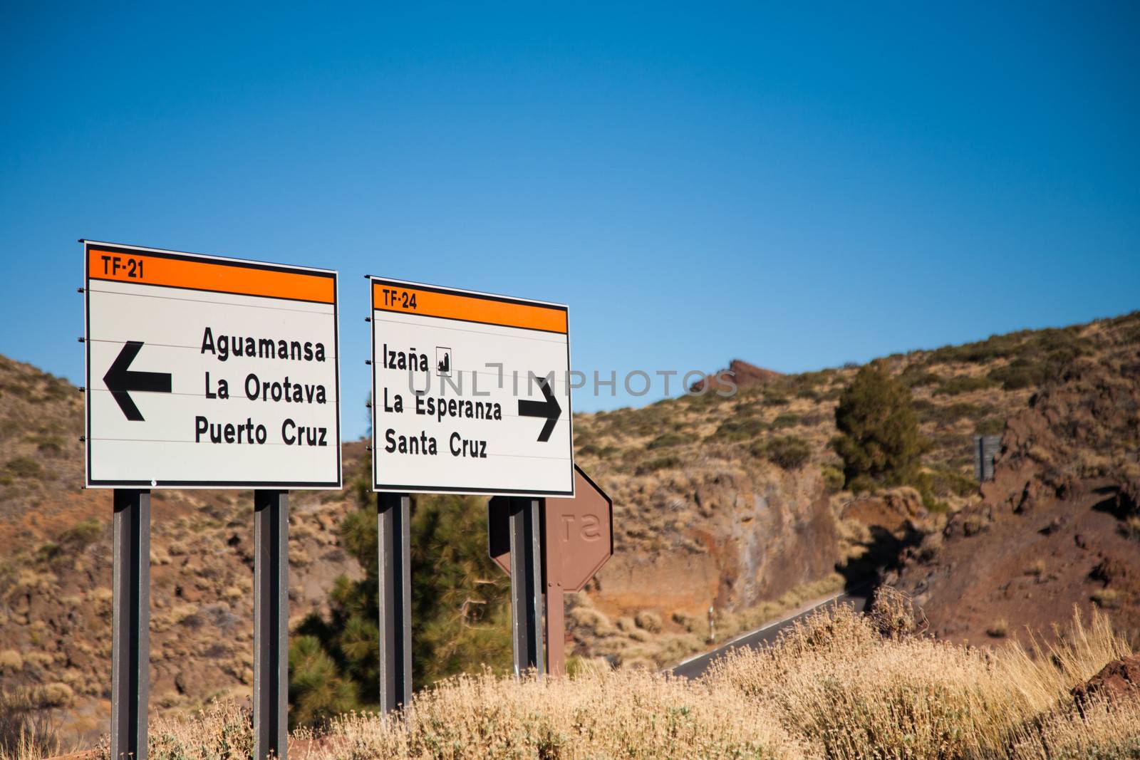 Sign road in El Teide National Park, Canary Islands