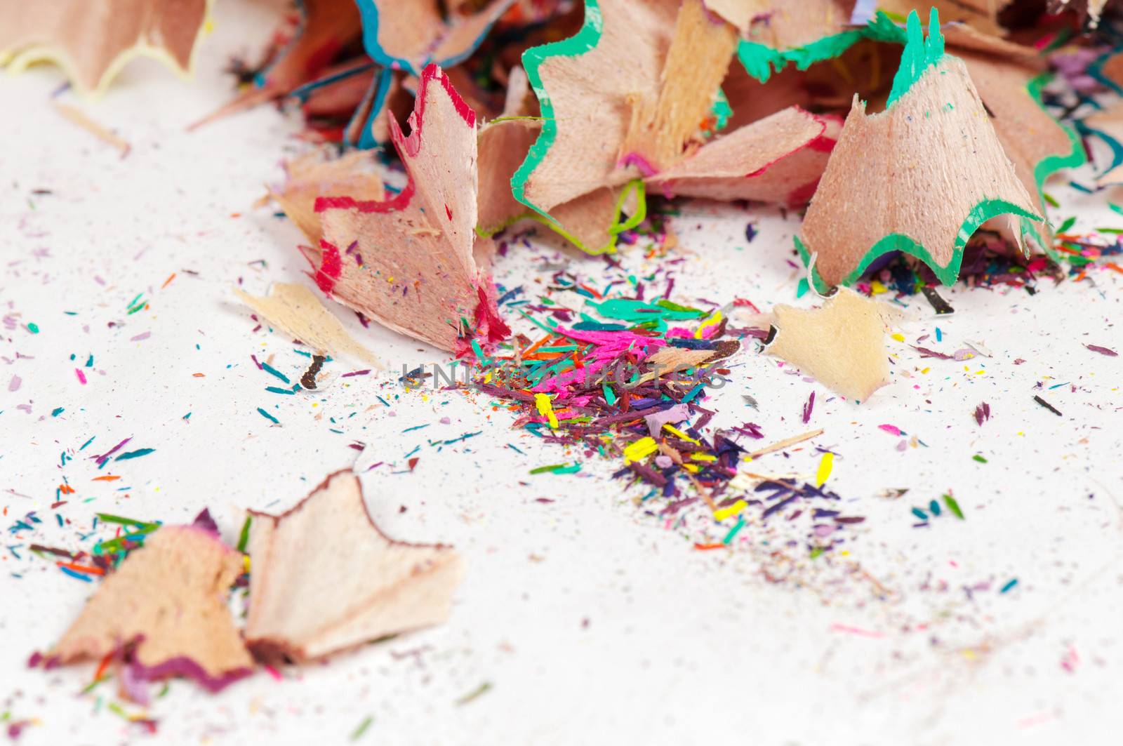 Shavings of colored pencils, shallow depth of field