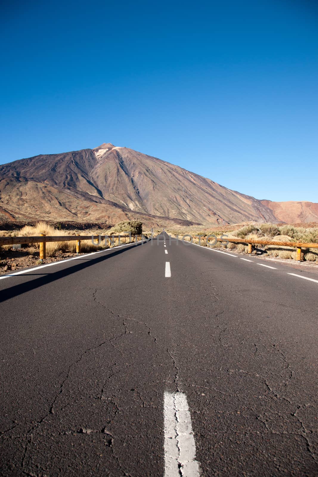 The open road to leading to the Volcano Teide on Tenerife island.