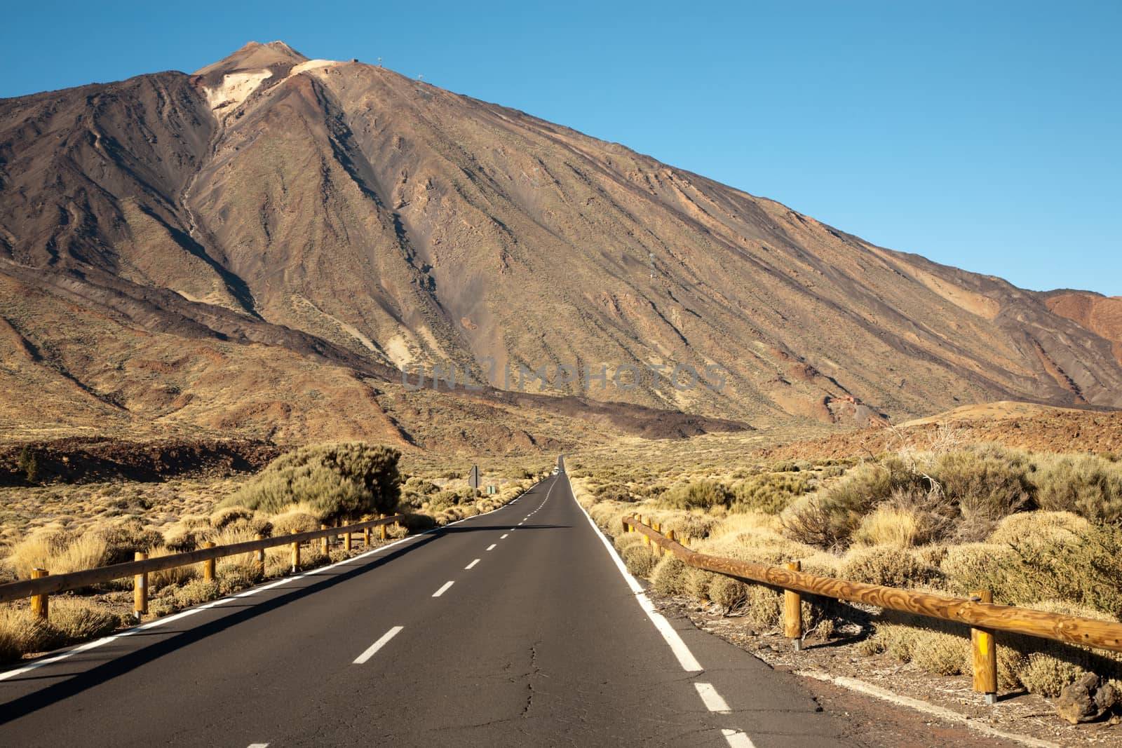 The open road to leading to the Volcano Teide on Tenerife island.