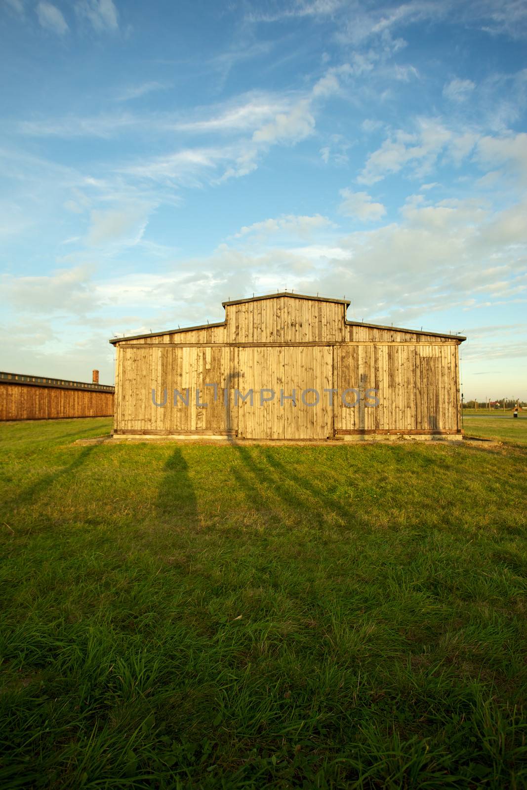 Wood houses in Auschwitz Birkenau concentration camp