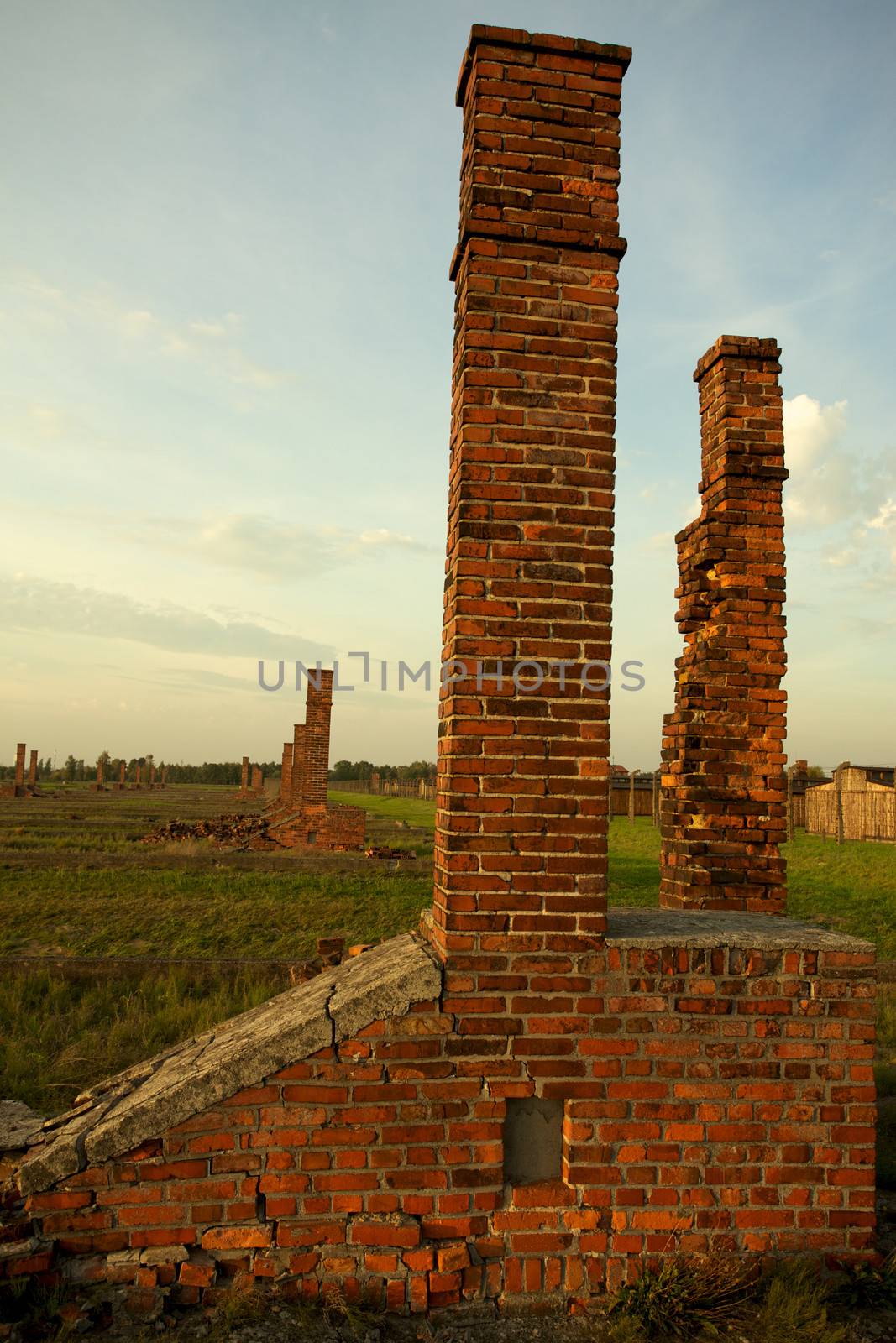 Demolished houses in Auschwitz Birkenau concentration camp