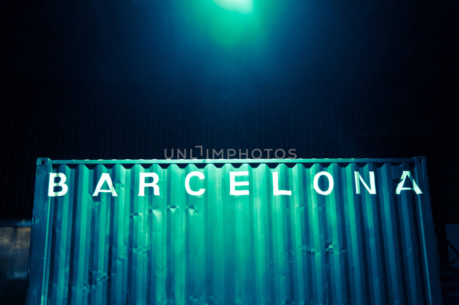 Barcelona lettering on a container at night   by watchtheworld