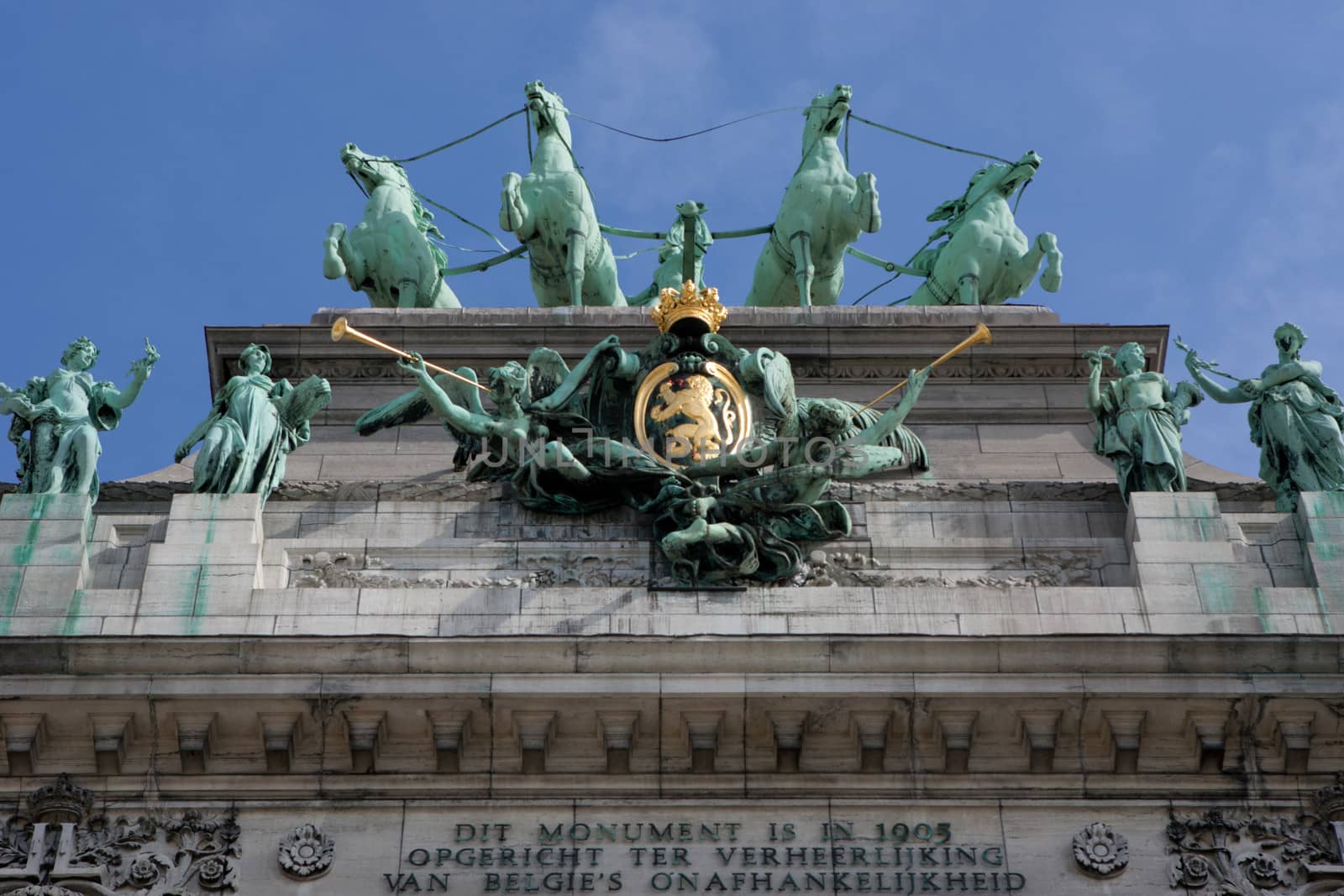 The Triumphal Arch (Arc de Triomphe) in the Cinquantenaire park in Brussels. Built in 1880 for the 50th anniversary of Belgium.