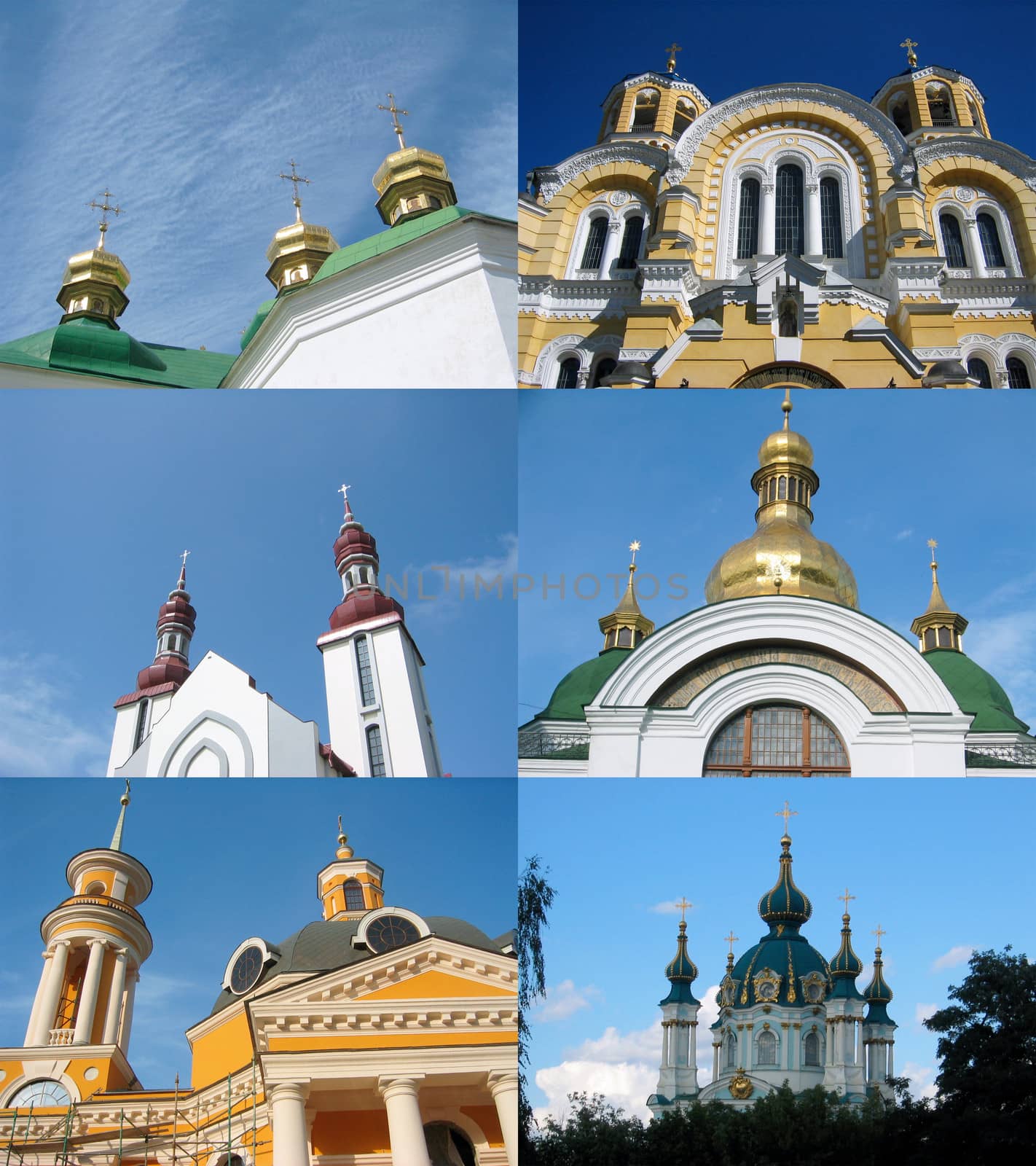 Composition of churches, famous landmarks in Kiev, Ukraine 2011