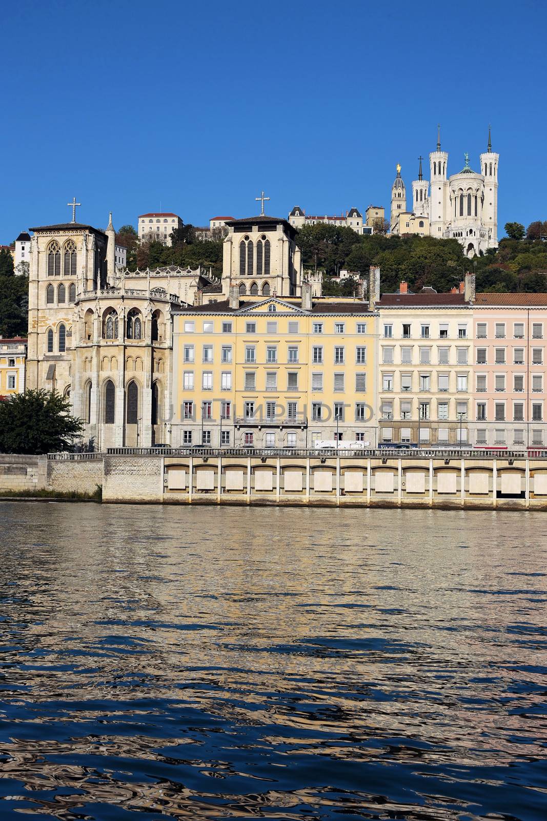 Famous view of Lyon with Saone river, France