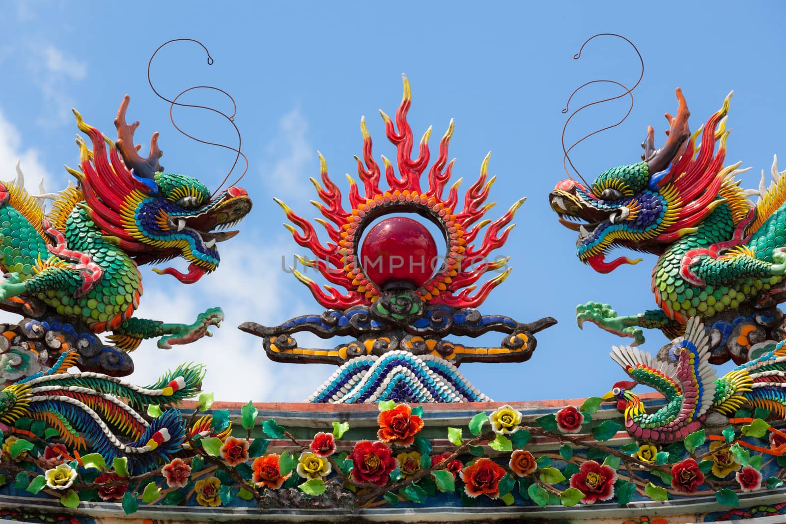 Dragon roof decorations in top of tao temple