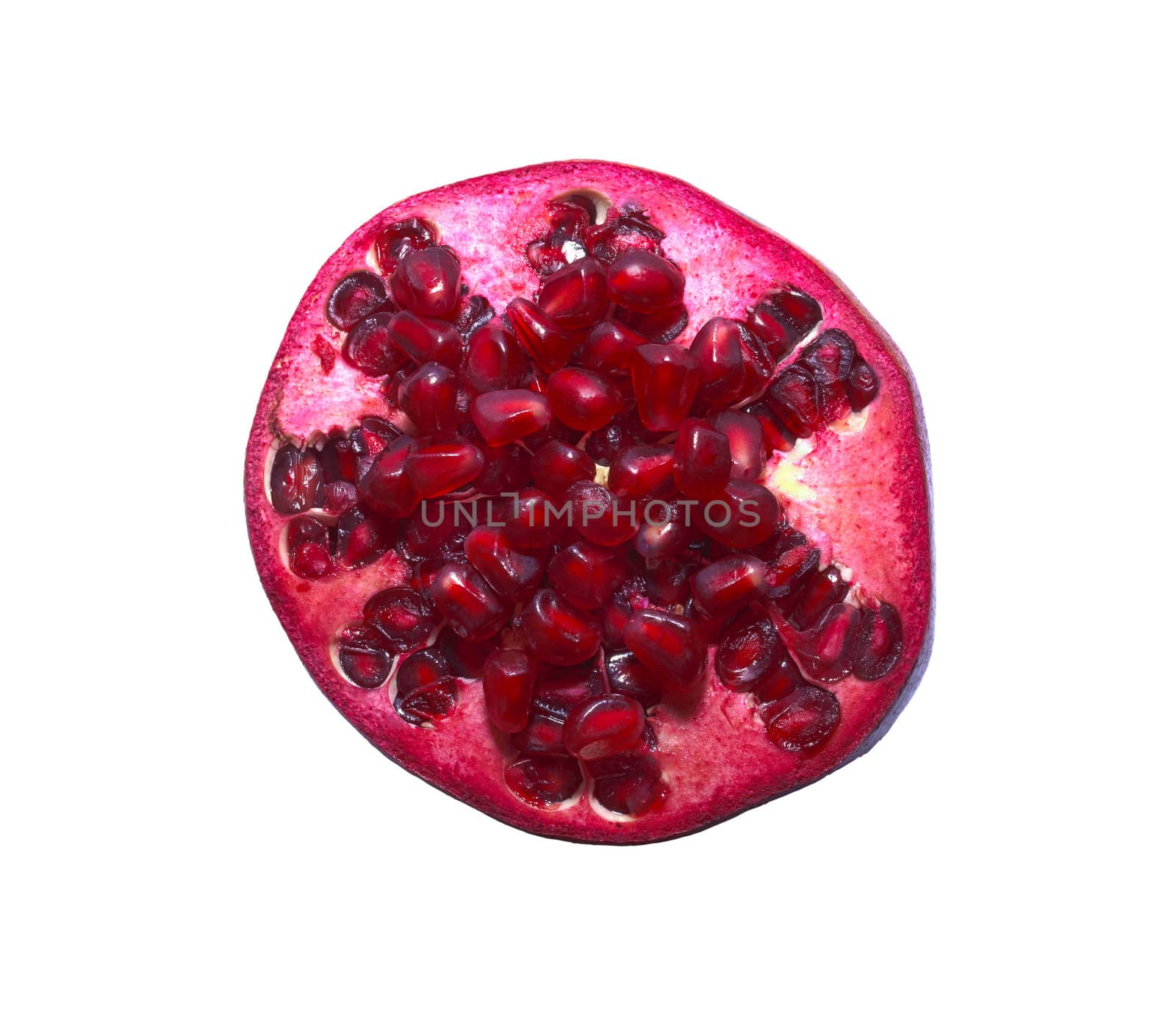 Red pomegranate seeds to slice the fruit plants Pomegranate on a white background