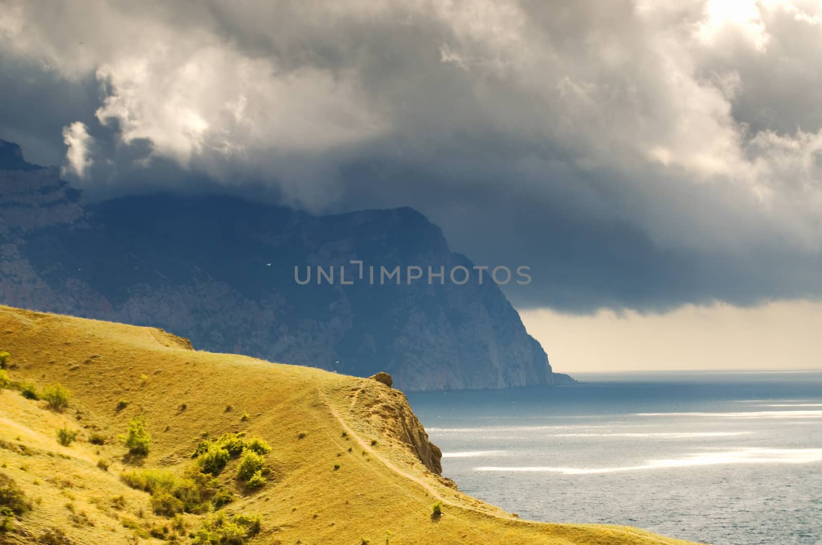 Amazing landscape of the Black Sea and a mountain in Crimea, Ukraine