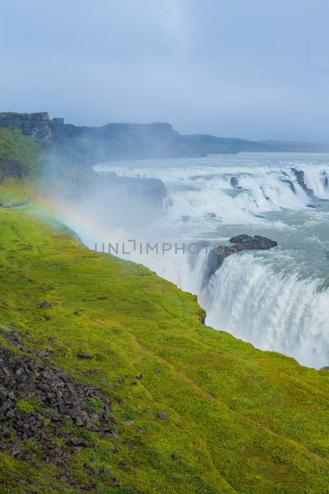 Gullfoss big and beauty waterfall in Iceland. Vertical view.