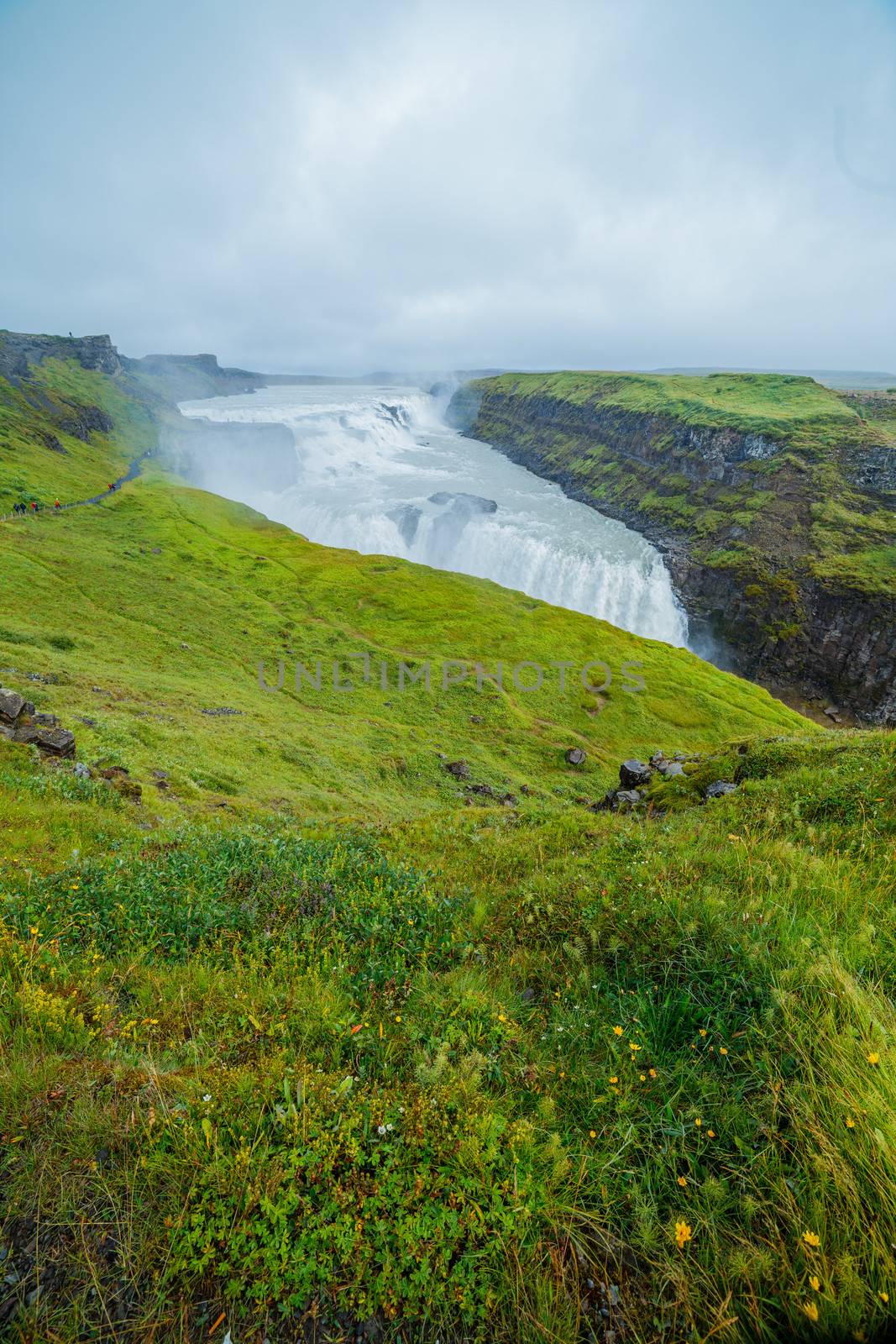 Gullfoss big and beauty waterfall in Iceland. Vertical view.