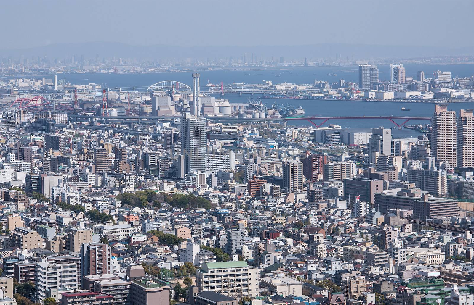 High angle view of the business district in Japan.