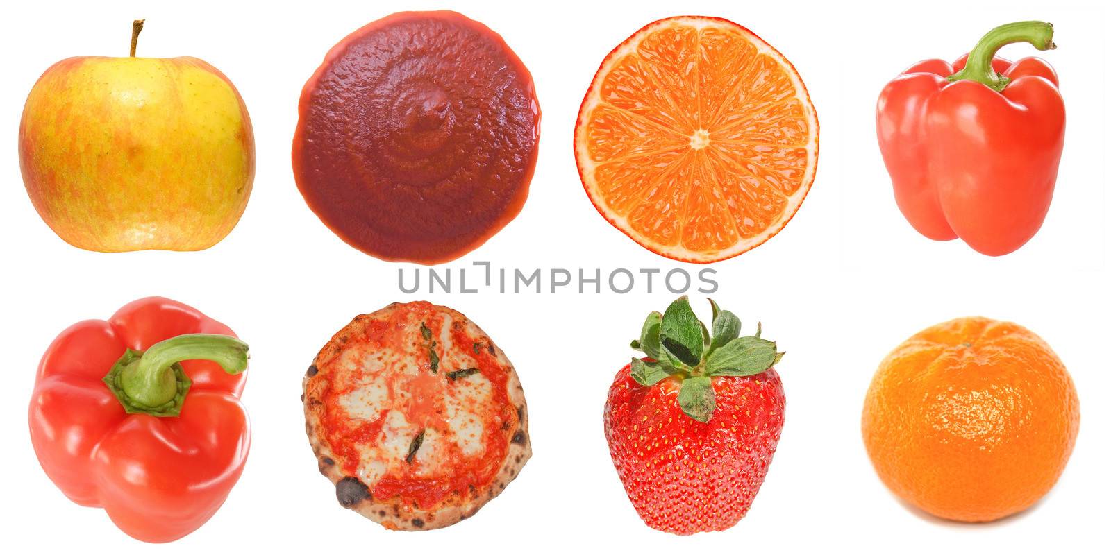 Food collage set of many vegetarian items isolated over white