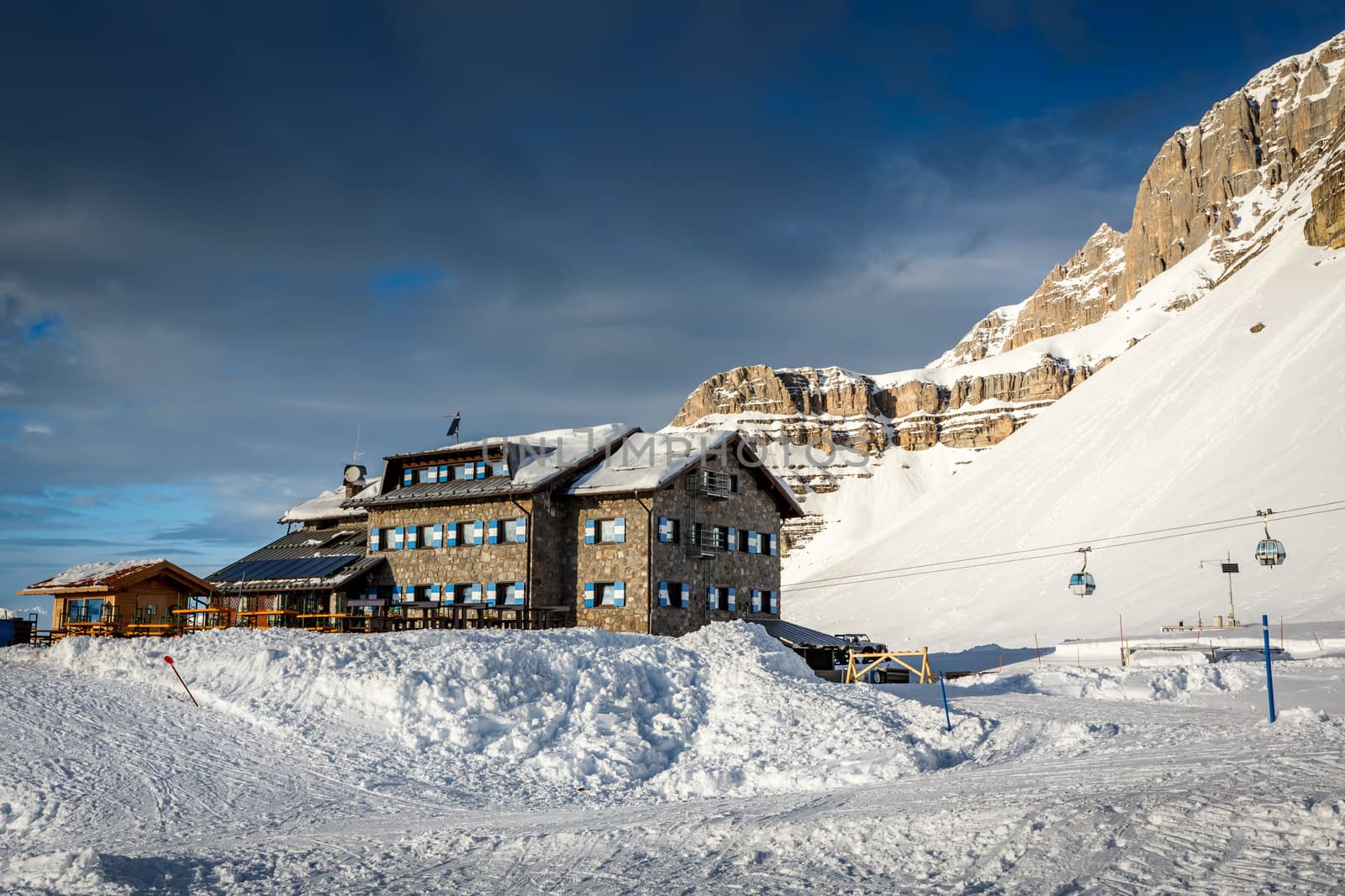 Ski Restaurant in Madonna di Campiglio Ski Resort, Italian Alps, Italy