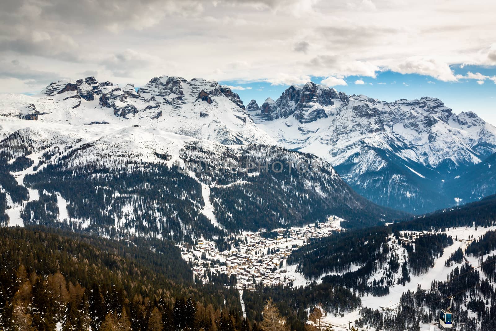Aerial View on Ski Resort of Madonna di Campiglio, Italian Alps, Italy
