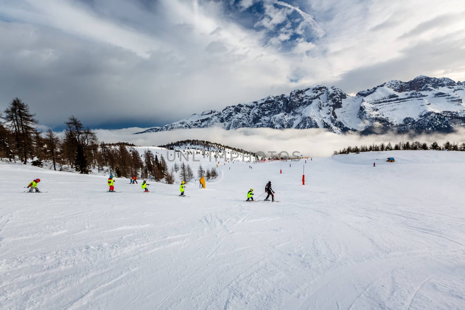 Ski Slope near Madonna di Campiglio Ski Resort, Italian Alps, Italy