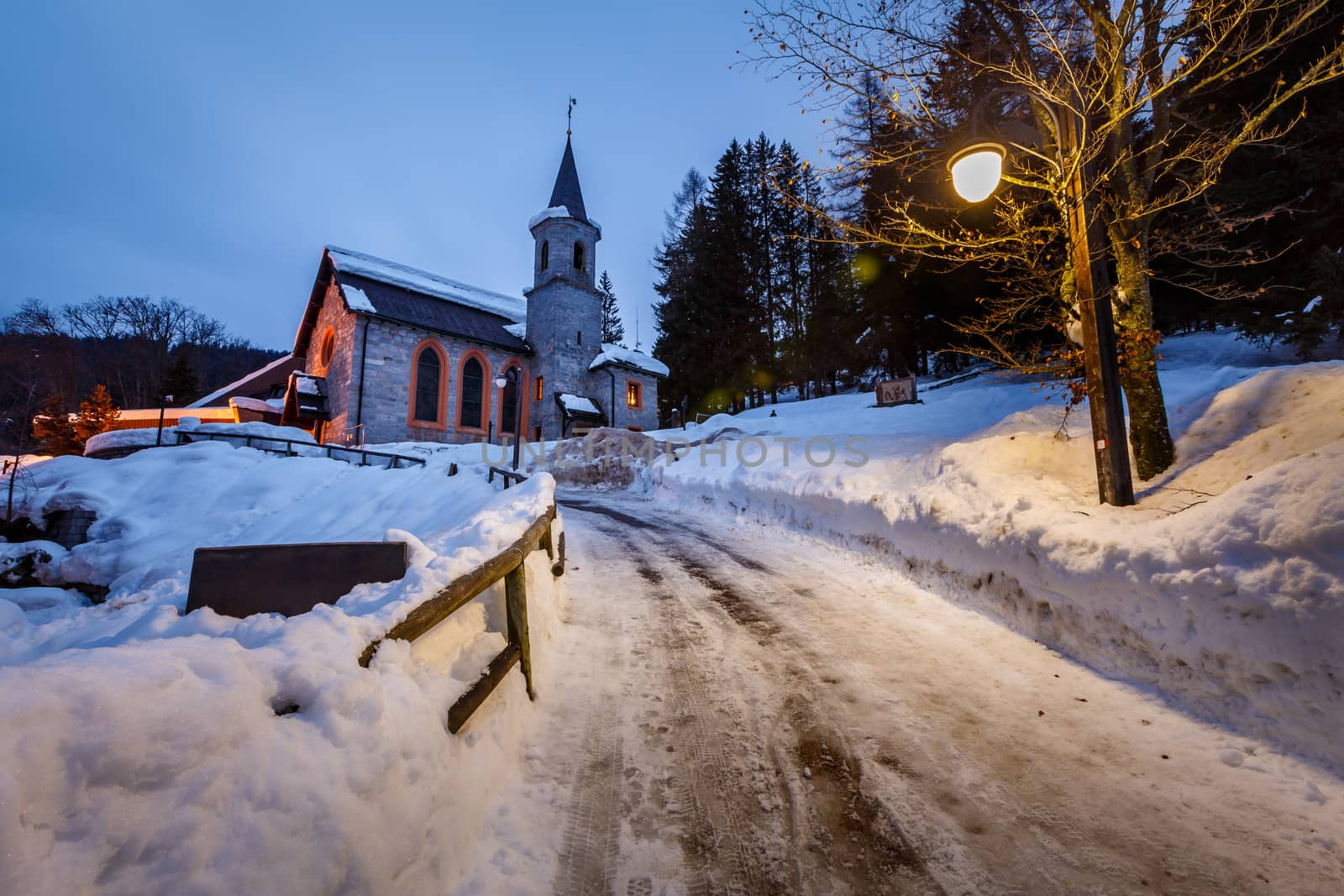 Church in the Village of Madonna di Campiglio in the Morning, It by anshar