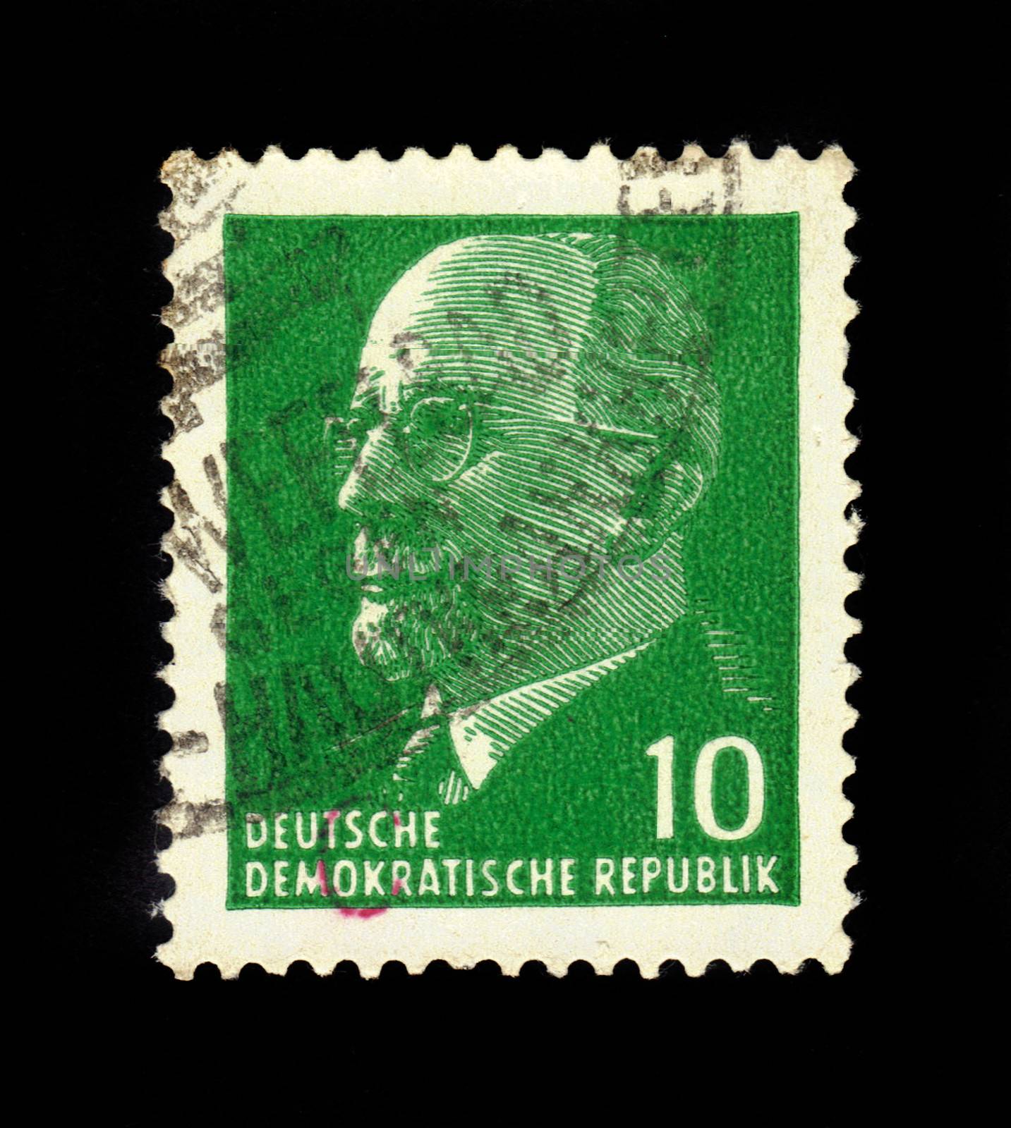 GDR - CIRCA 1961: A Stamp printed in GDR (East Germany) shows portraits of Walter Ulbricht (1893-1973) - first Chairman of the GDR State Council, series "Walter Ulbricht", circa 1961