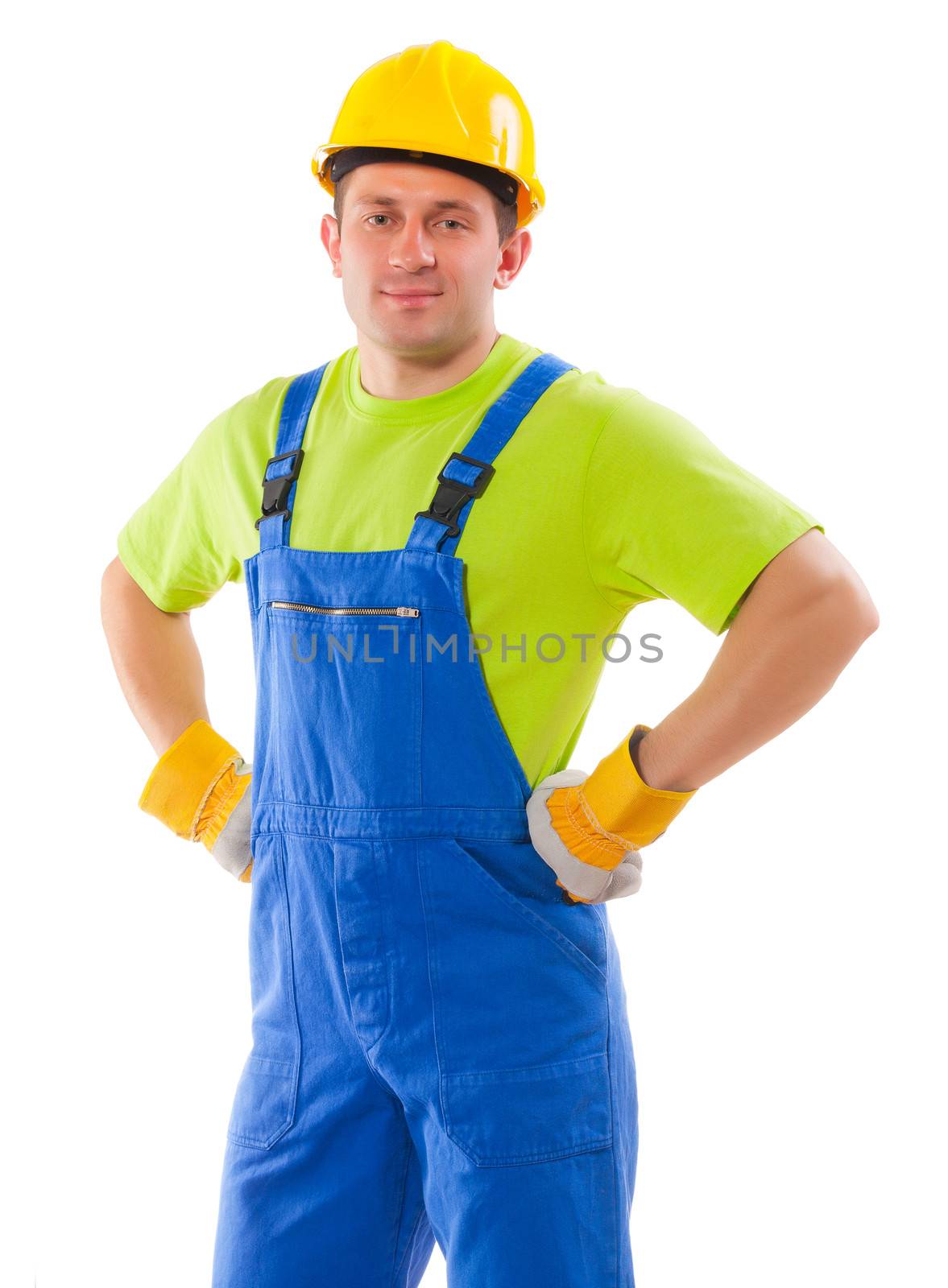 a men wearing working clothes isolated on white background
