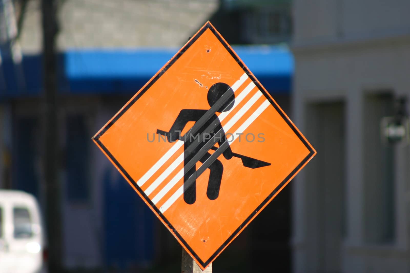 Workman Sign or Under construction sign with blurred background