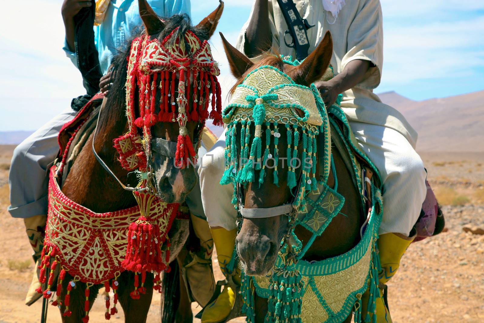 Moroccan riders on the road to marrakech close to the city of Tata in Morocco