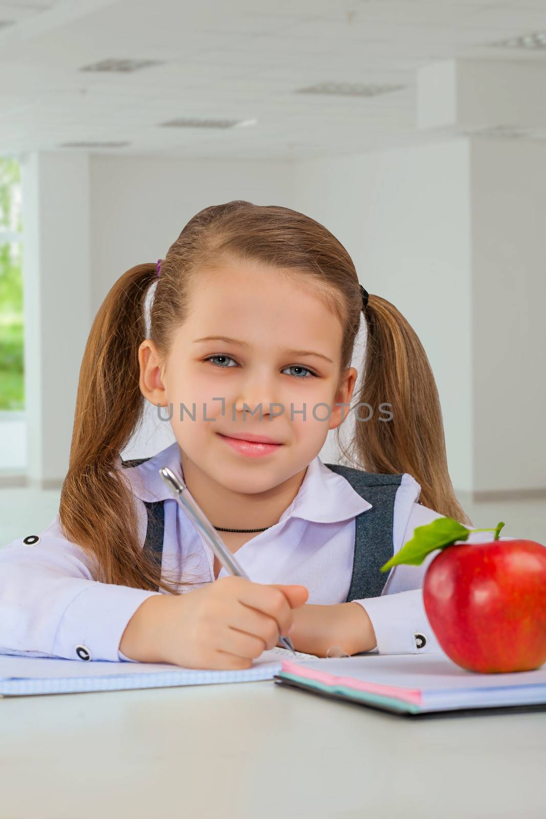 litle girl at table writing