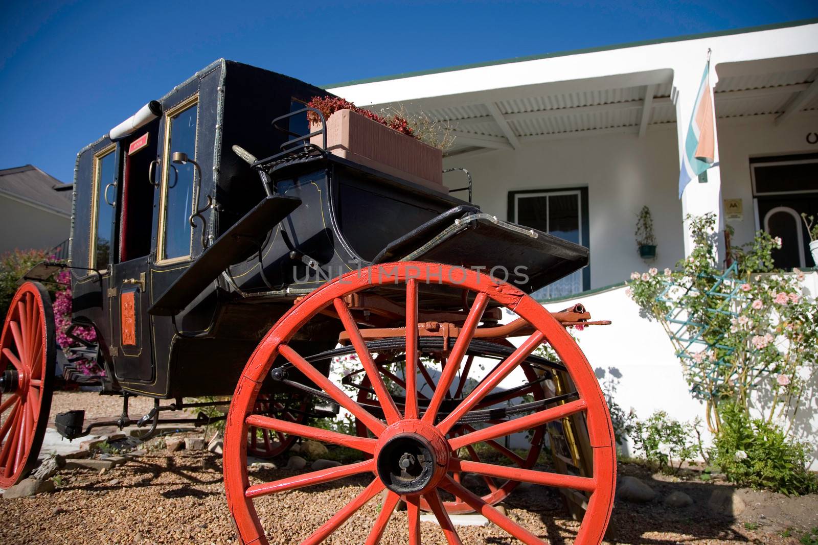 Old horses carriage in Franschhoek, a small town in the Western Cape Province and one of the oldest towns of the Republic of South Africa.