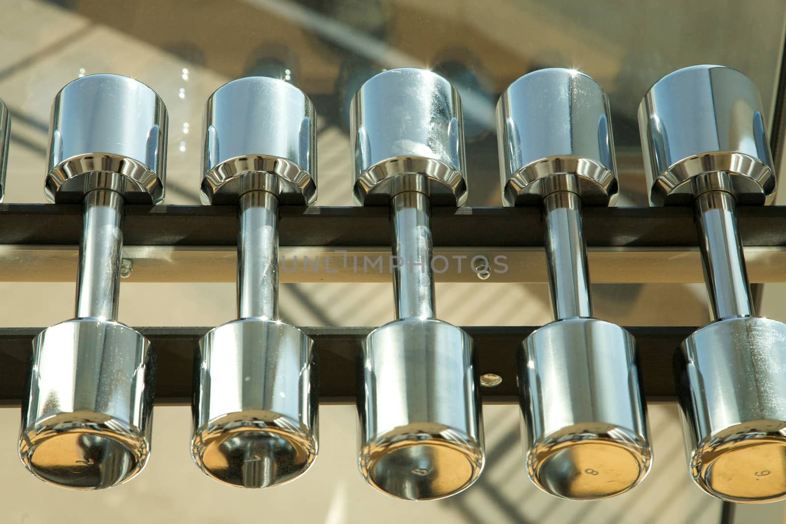 Aligned barbell in a fitness center