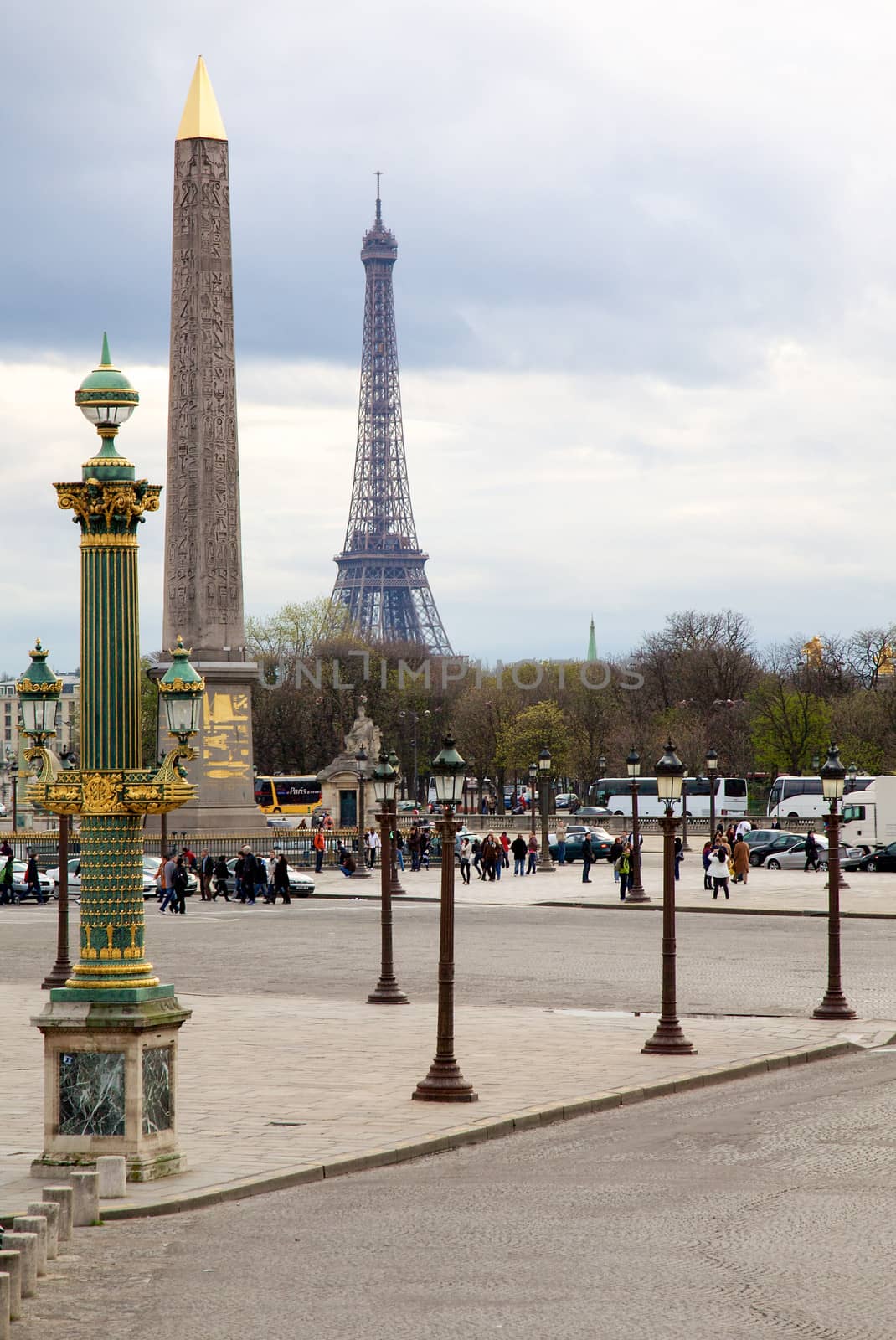 Famous monuments in Paris. The Eiffel Tower as well as the obelisk which was given to Napoleon by an Egyptian Pharaoh a long time ago. 2010