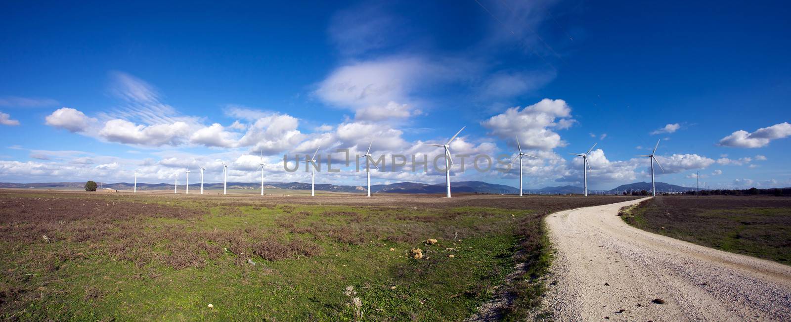 Tarifa wind mills with blue sky