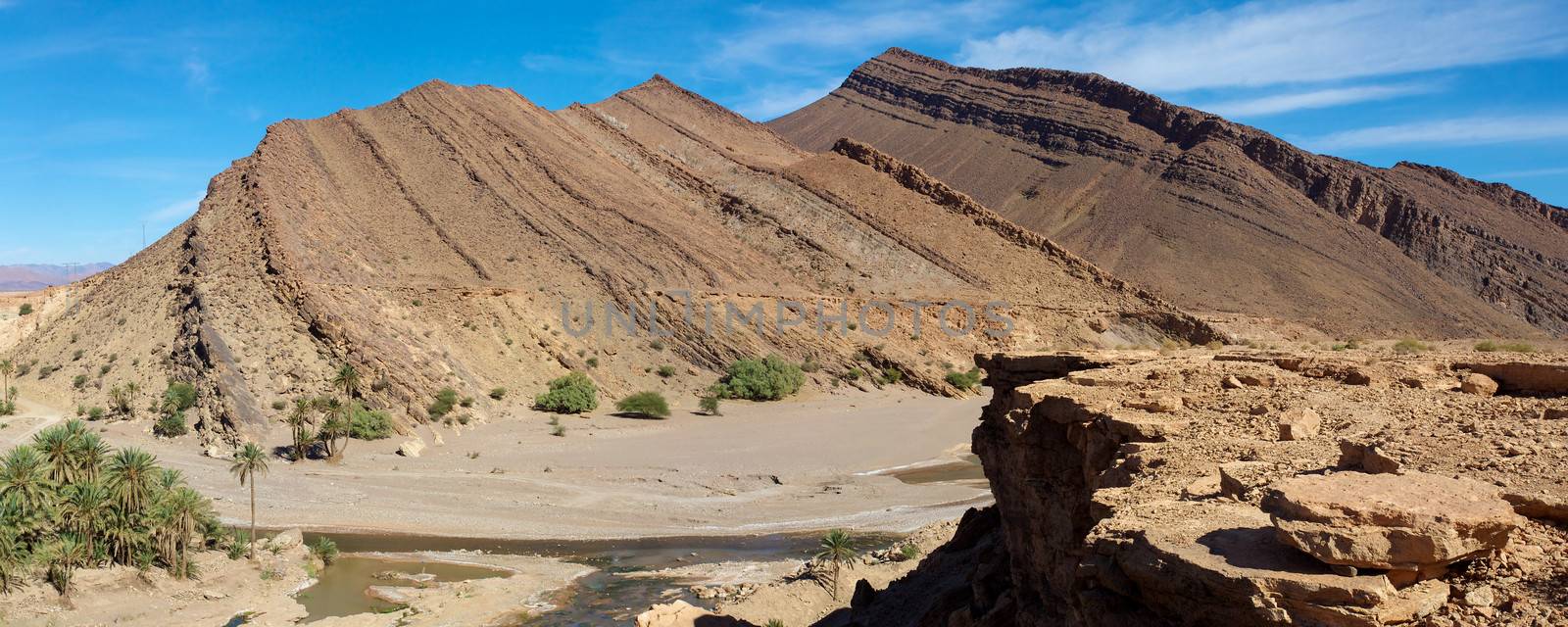 View of a wild landscape and desert in the south of Morocco