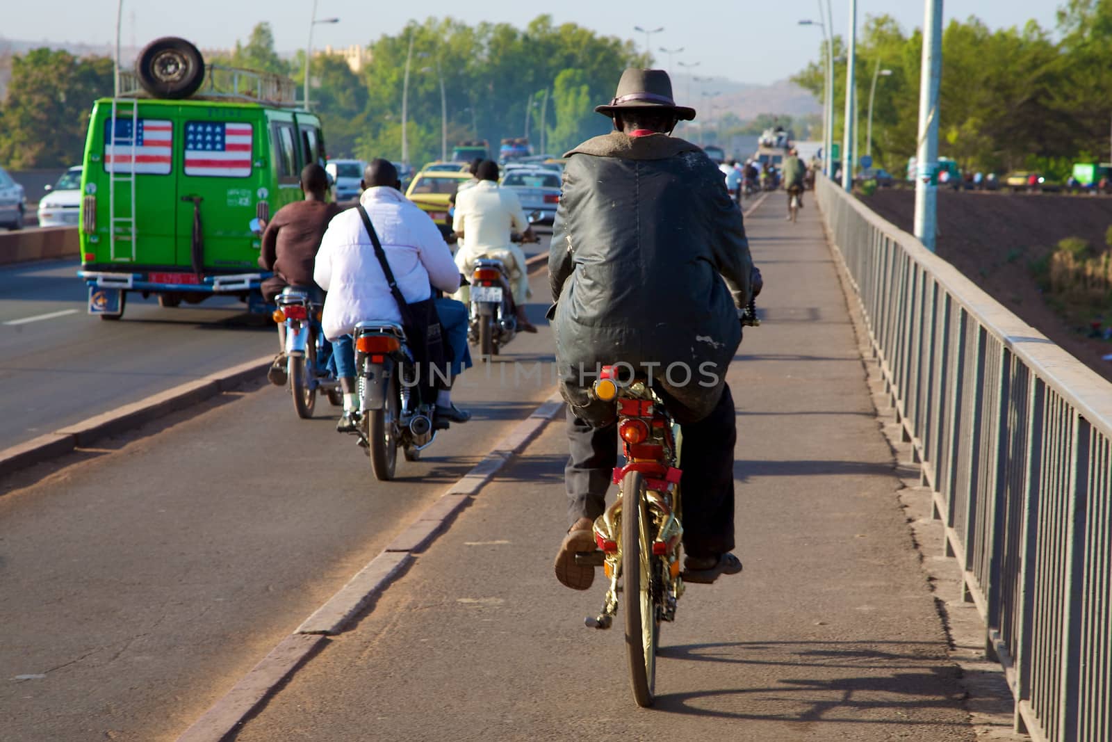 Pont des martyrs Bridge in Bamako - Traffic on the road, Mali