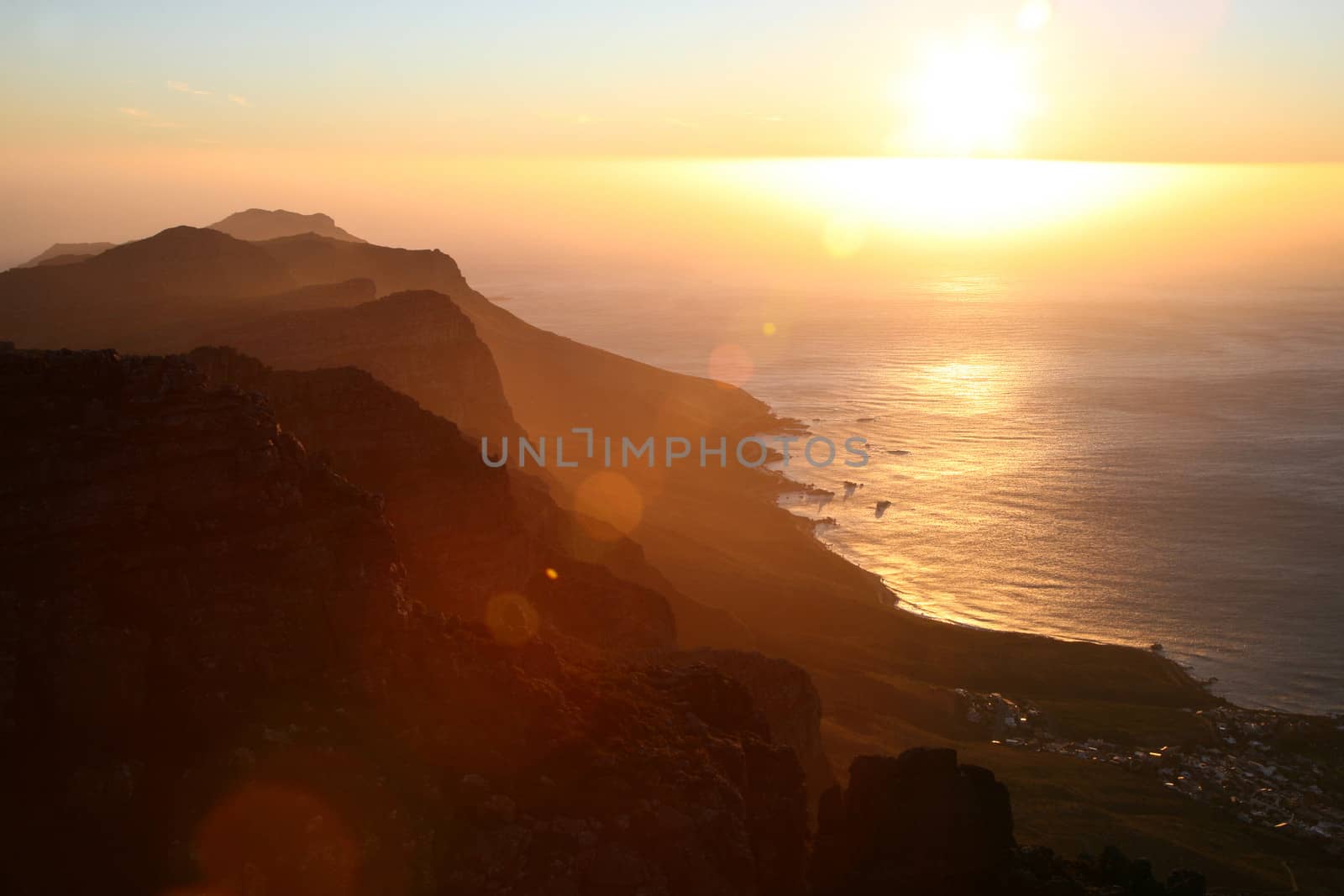 Sunset on the Table mountain in Cape Point.