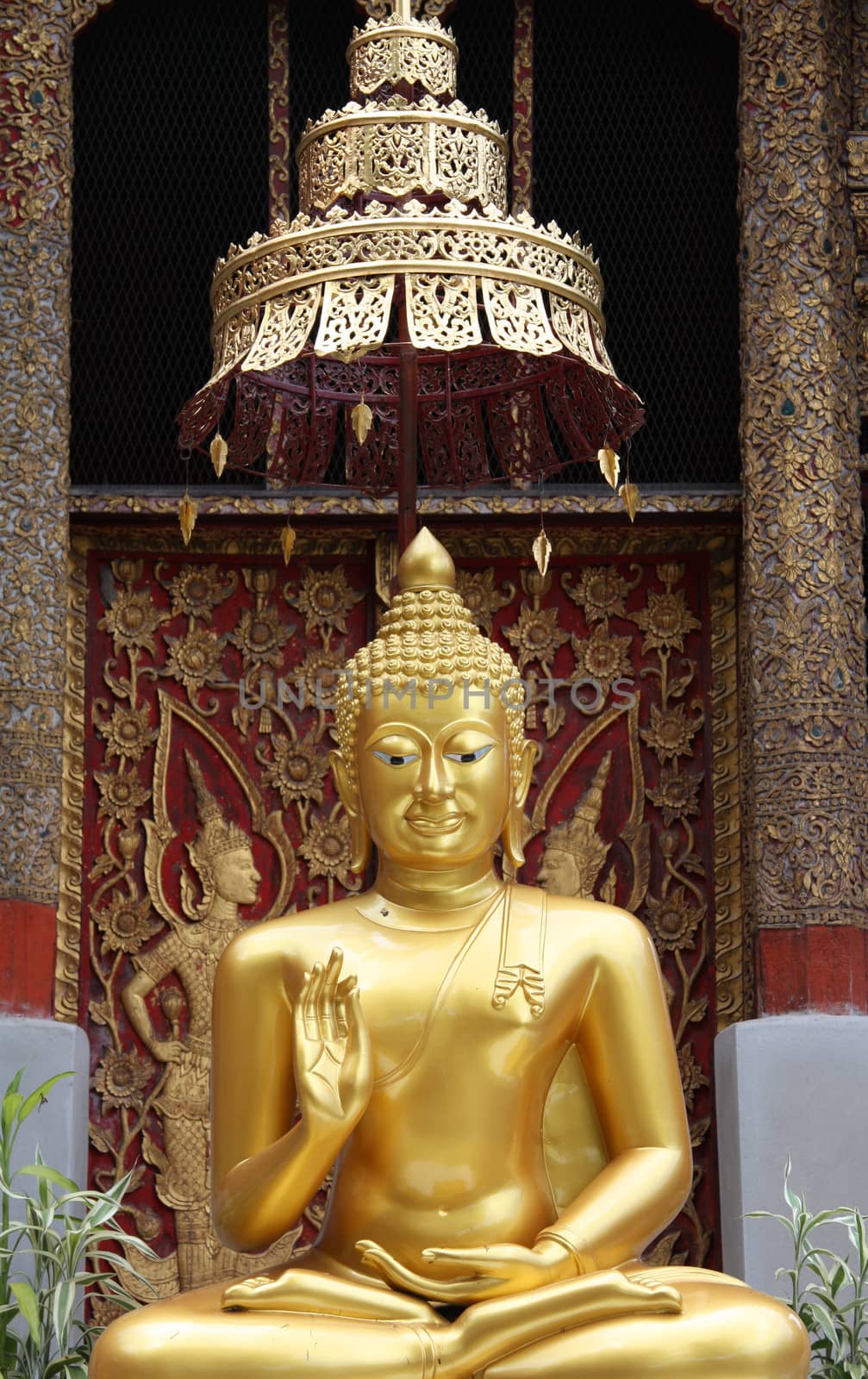 Golden Buddha in Thai temple in Chiang mai, Thailand