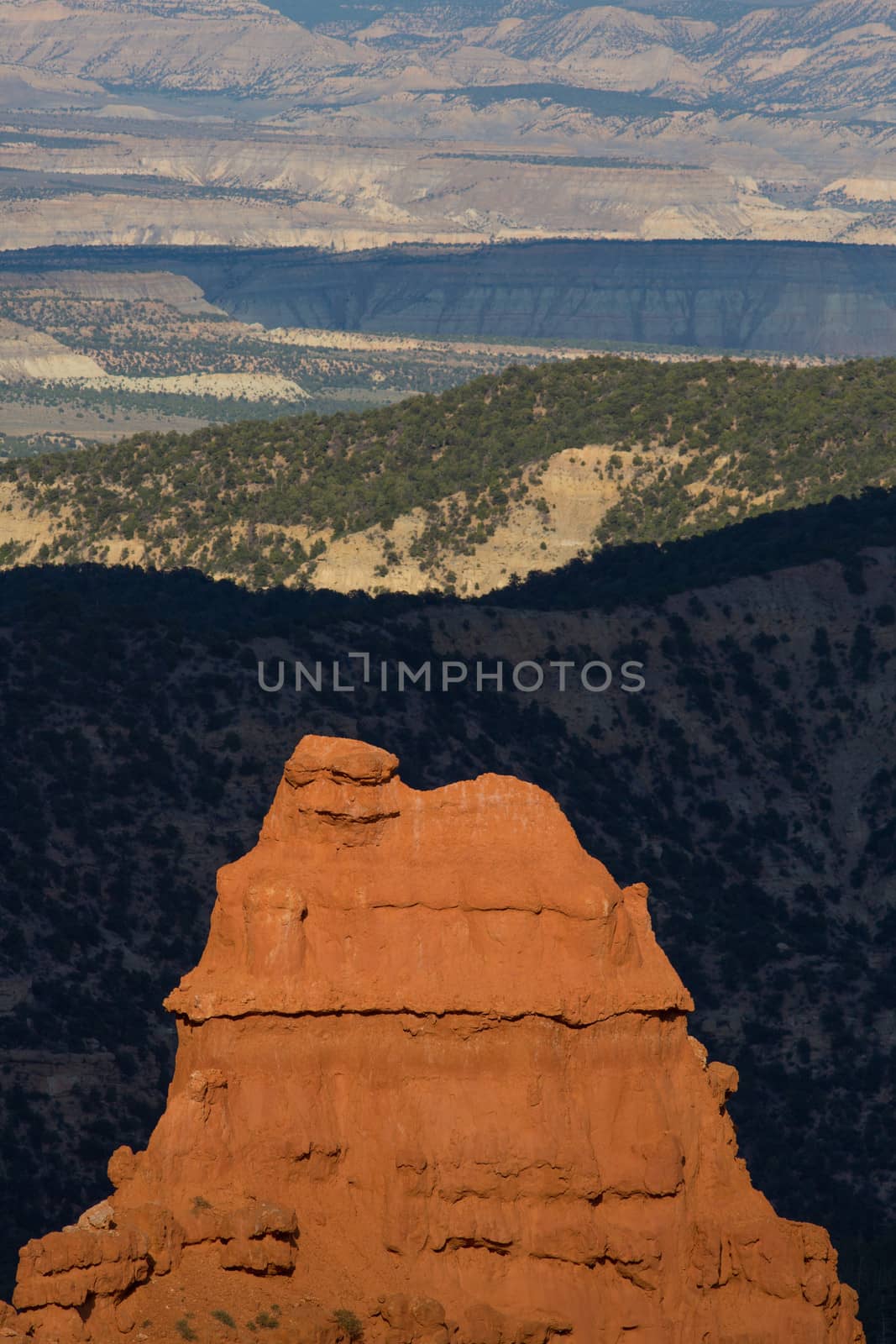 Panoramic view to one of Bryce Canyon area late afternoon